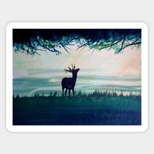 Deer Standing in the Trees Painting Sticker